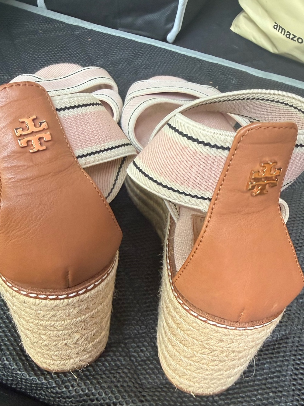 Tory Burch Frieda Pink Striped Espadrille Wedge Sandals | Size: 8.5 - Picture 3 of 7